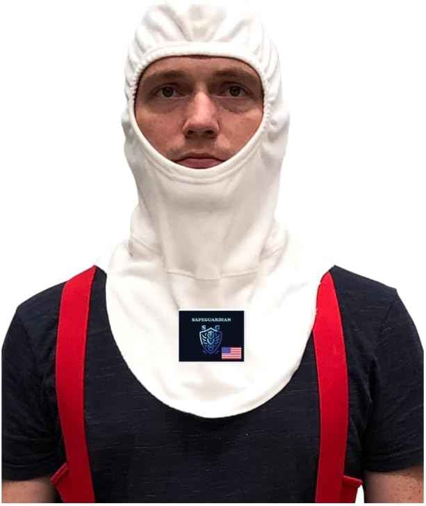 Firefighter Hood Balaclava - Flame Resistant, Welding, Thermal Protection, Neck Gaiter Covering Face Mask Lightweight Safety Gear for Firefighting Beige/White