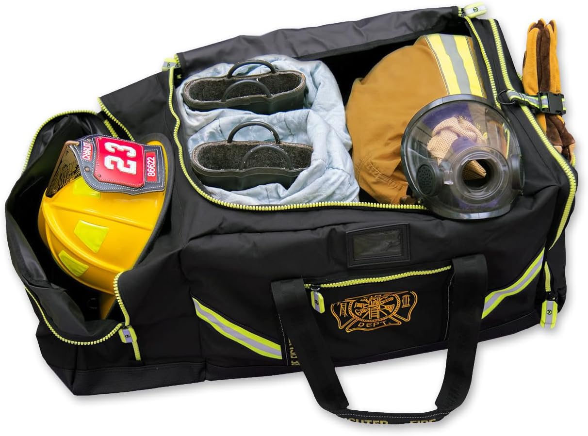 Lightning X Customizable Premium 3XL Firefighter Step-in Turnout Fire Gear Bag w/Embroidered Name - BLACK
