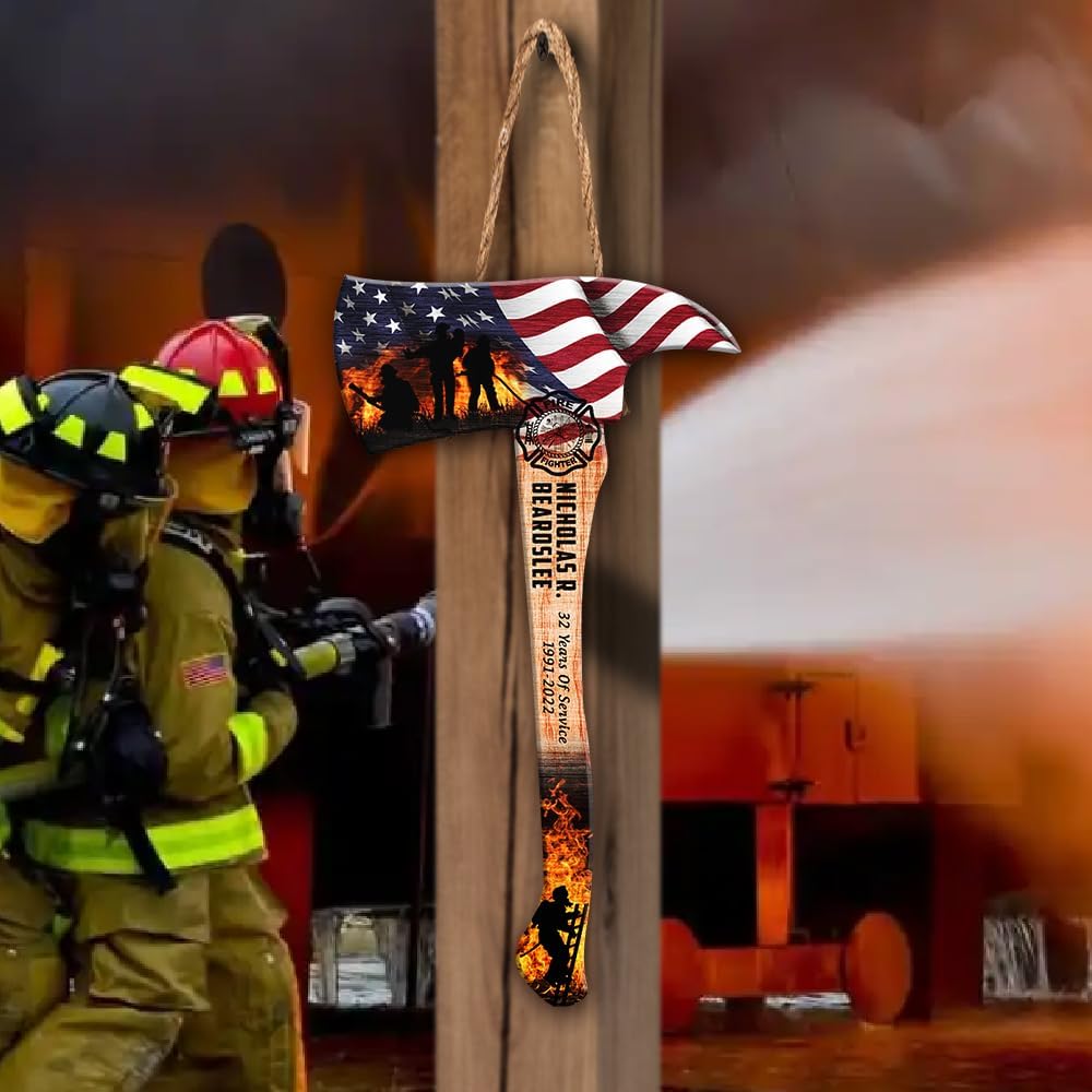 Personalized Firefighter Printed Wooden Sign Wall Plaque, Customized Name & Year, Firefighter Pride, Appreciation Meaningful Gifts for Firemen Firefighter Hero Husband Dad, Retirement Gifts (00)