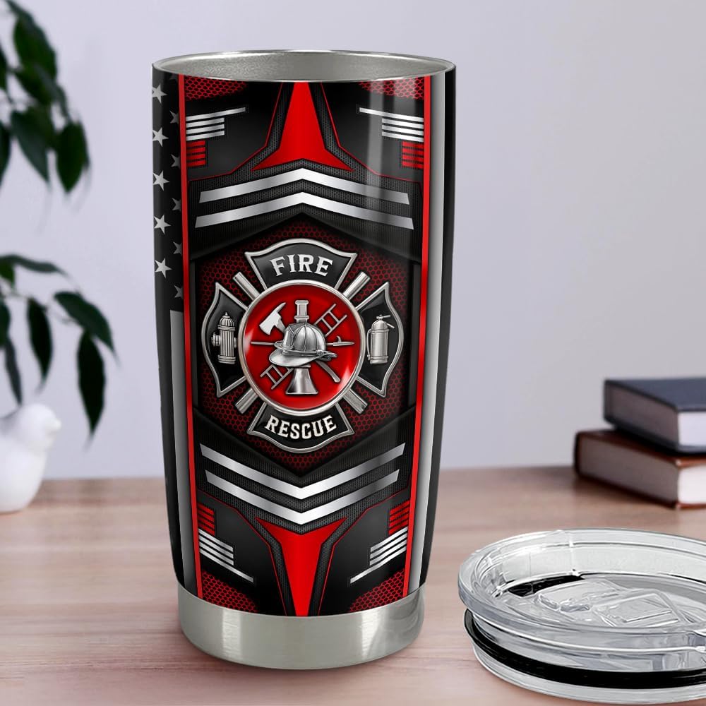 Firefighter Tumbler 20oz Stainless Steel Insulated Travel Mug Cup for Fireman Dad Husband Firefighters Gifts for Birthday Christmas Fathers Day