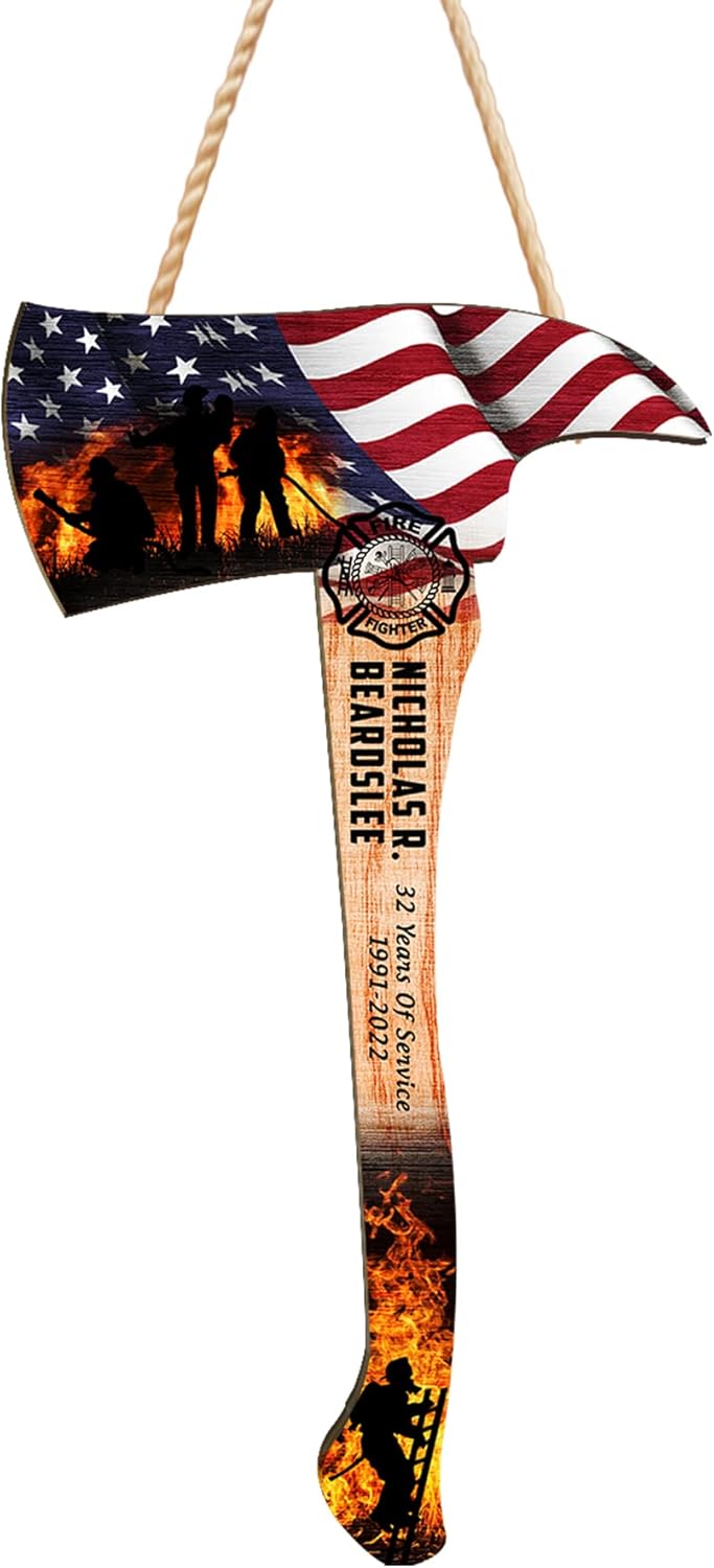 Personalized Firefighter Printed Wooden Sign Wall Plaque, Customized Name & Year, Firefighter Pride, Appreciation Meaningful Gifts for Firemen Firefighter Hero Husband Dad, Retirement Gifts (00)