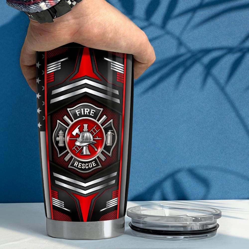 Firefighter Tumbler 20oz Stainless Steel Insulated Travel Mug Cup for Fireman Dad Husband Firefighters Gifts for Birthday Christmas Fathers Day