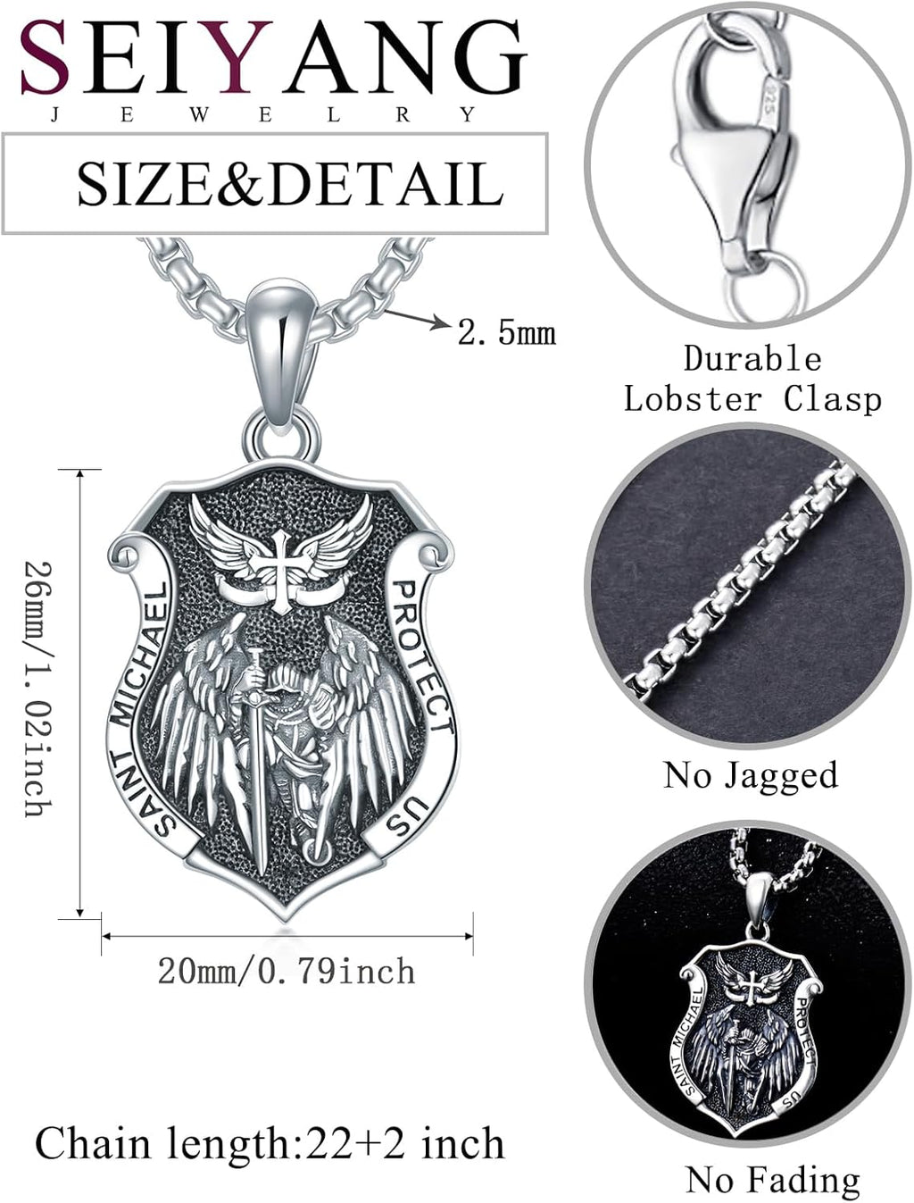Seiyang Saint Necklace 925 Sterling Silver Patron Amulet Medal Jewelry for Men Women (with Gift Box)