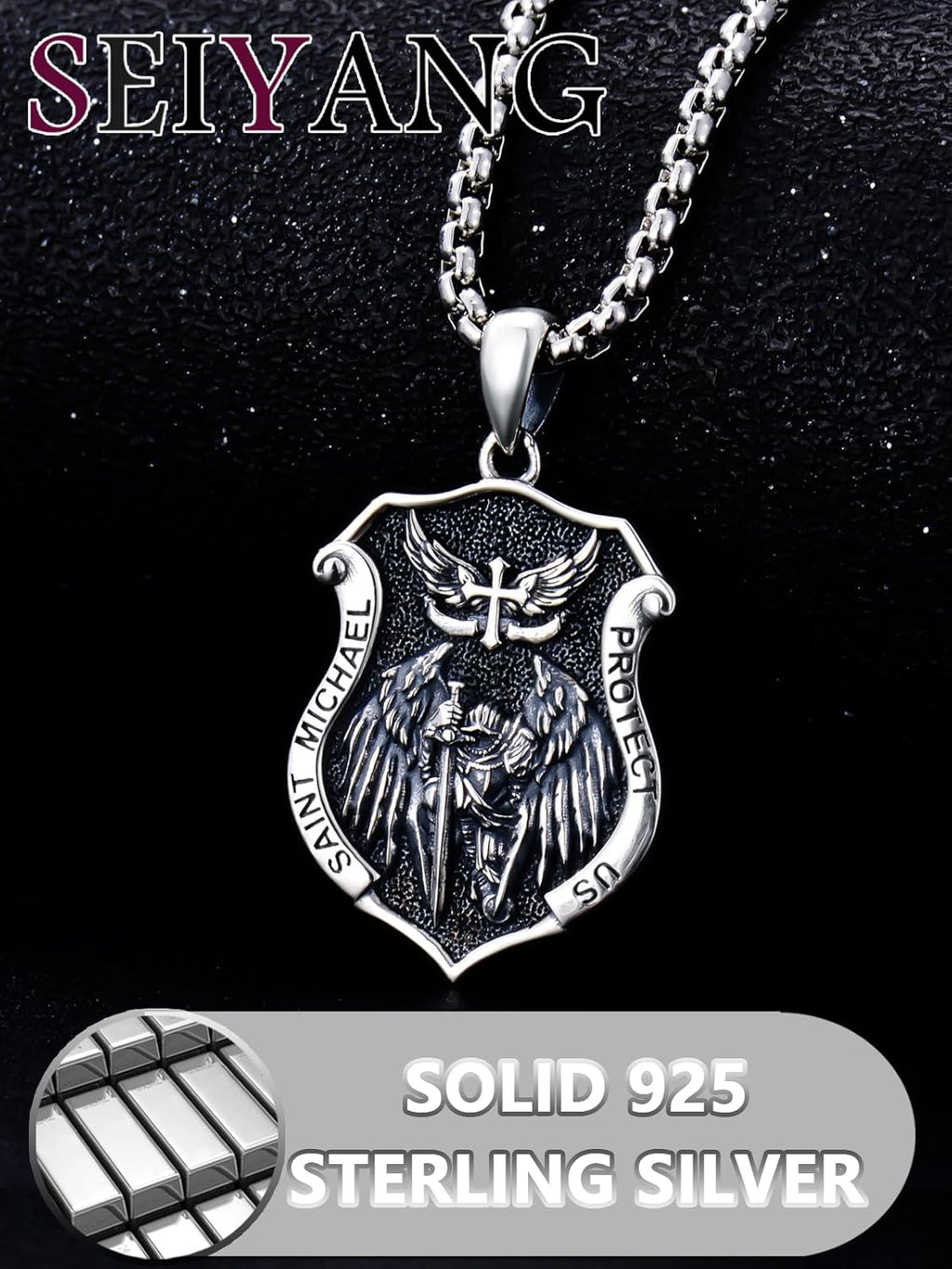 Seiyang Saint Necklace 925 Sterling Silver Patron Amulet Medal Jewelry for Men Women (with Gift Box)