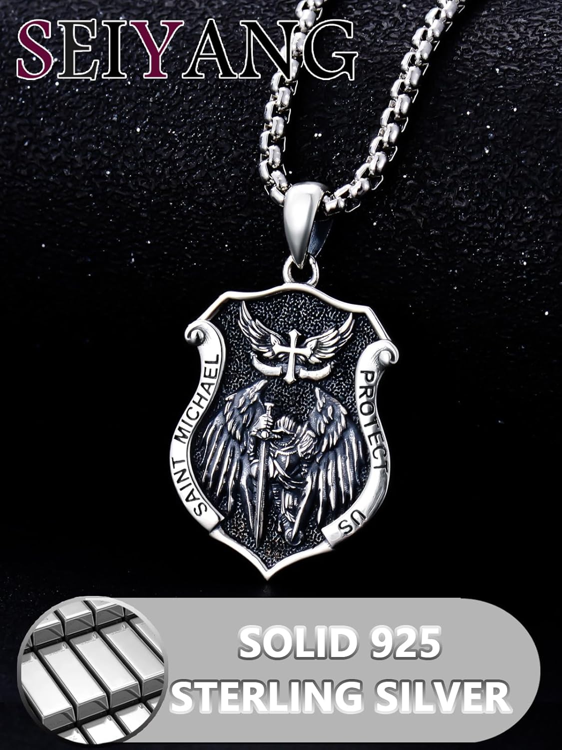 Seiyang Saint Necklace 925 Sterling Silver Patron Amulet Medal Jewelry for Men Women (with Gift Box)