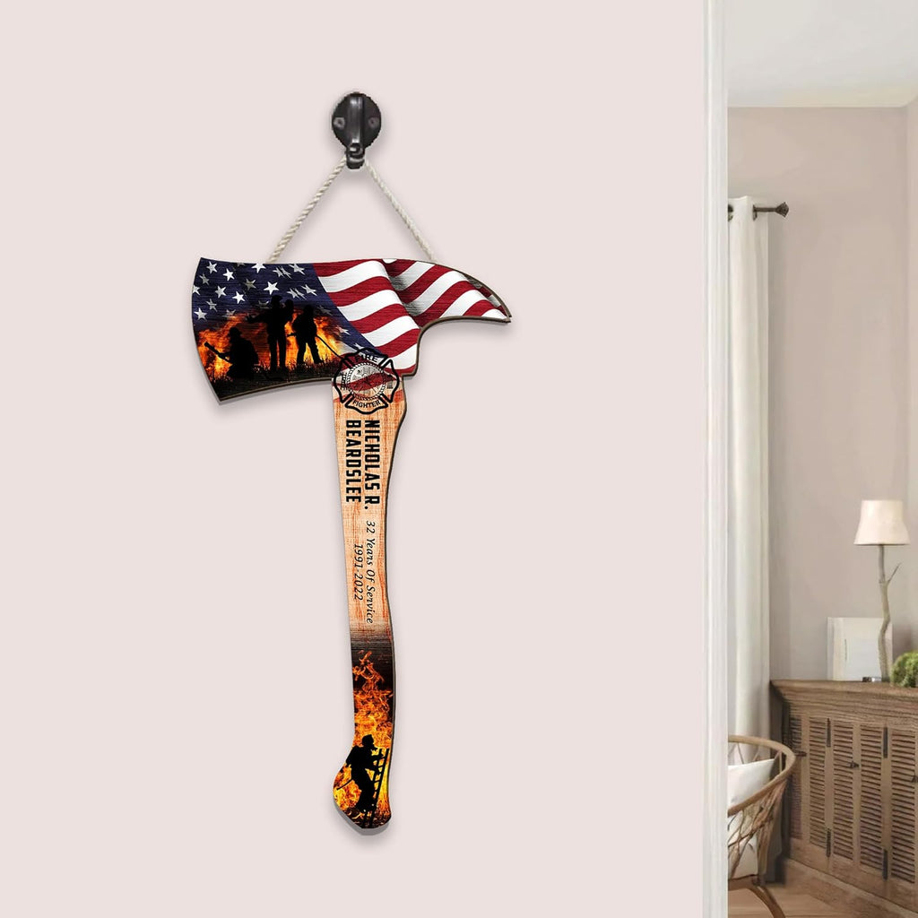 Personalized Firefighter Printed Wooden Sign Wall Plaque, Customized Name & Year, Firefighter Pride, Appreciation Meaningful Gifts for Firemen Firefighter Hero Husband Dad, Retirement Gifts (00)