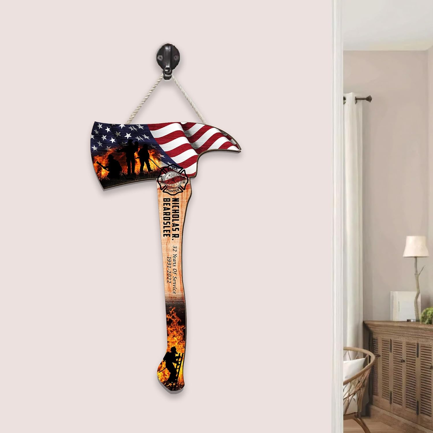 Personalized Firefighter Printed Wooden Sign Wall Plaque, Customized Name & Year, Firefighter Pride, Appreciation Meaningful Gifts for Firemen Firefighter Hero Husband Dad, Retirement Gifts (00)