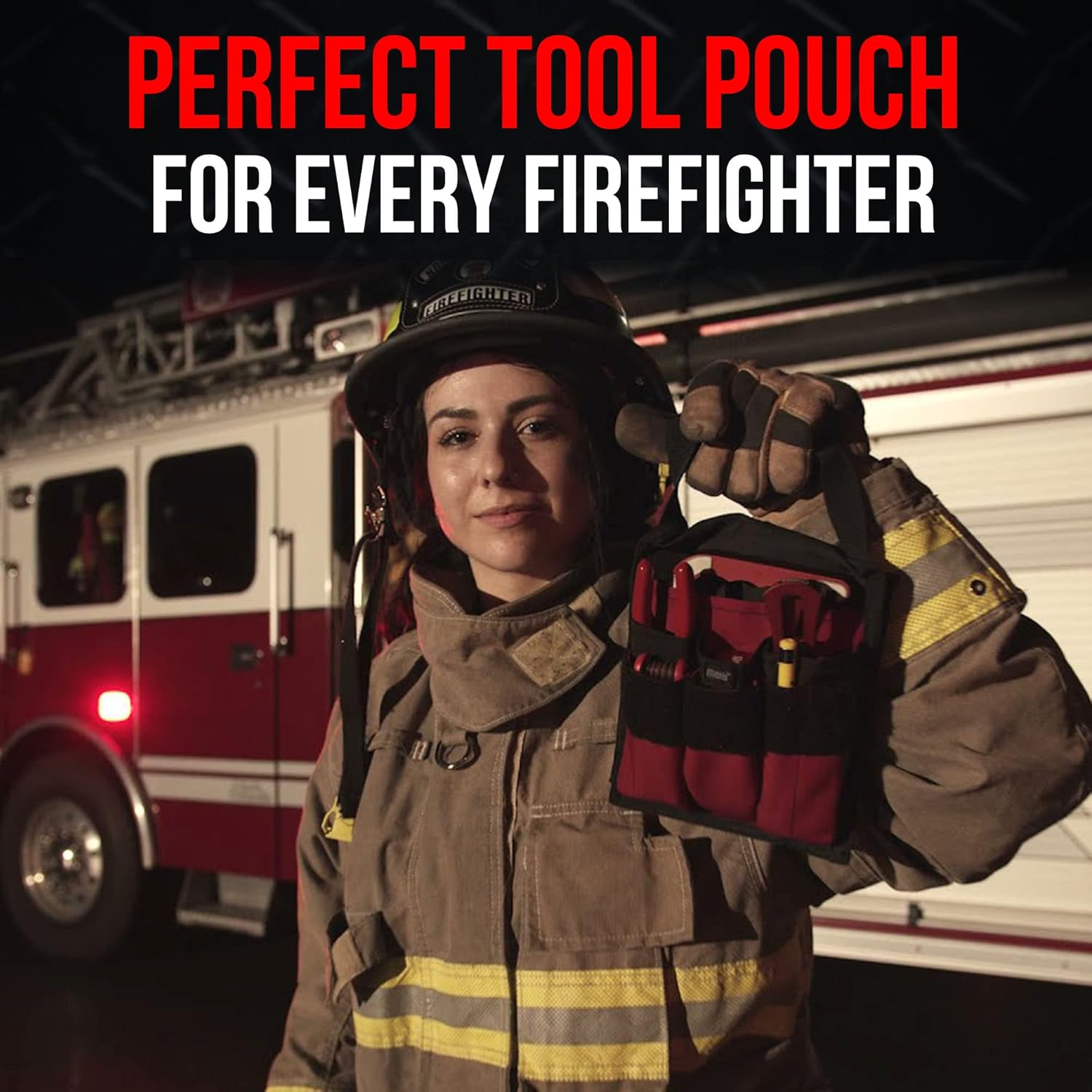 Motis Fire Pocket Organizer Pouch with Webbing Carry Handle, Durable Tool Pouch Organizer for Firefighter Tools, Tool Kit Bag, Equipment not Included