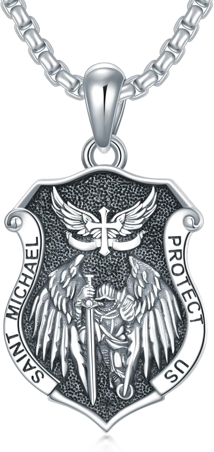 Seiyang Saint Necklace 925 Sterling Silver Patron Amulet Medal Jewelry for Men Women (with Gift Box)