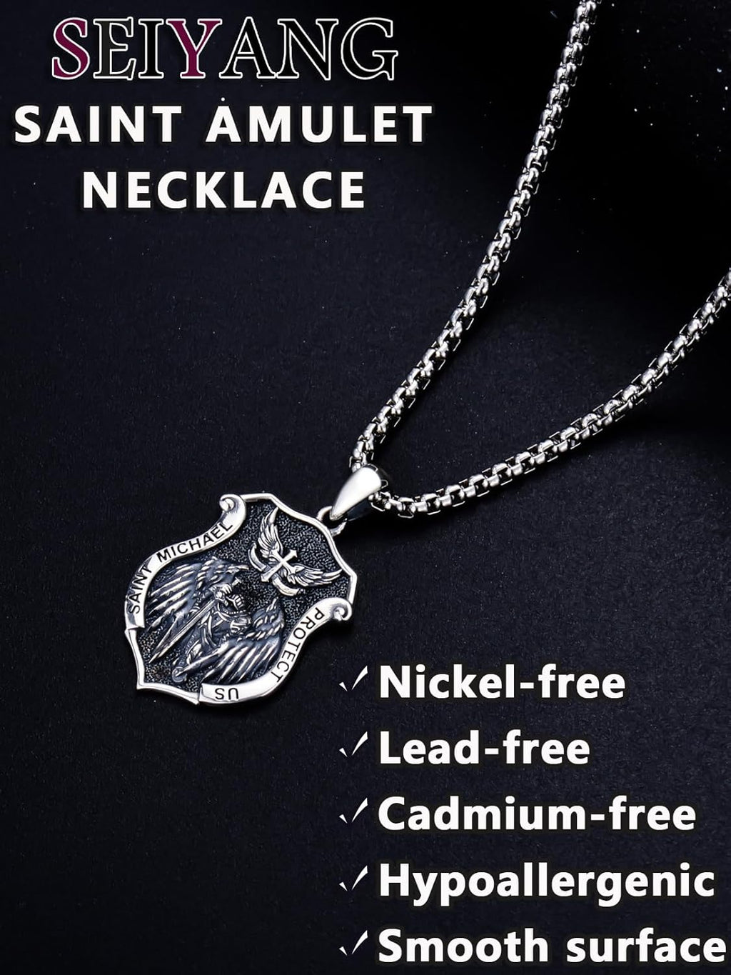 Seiyang Saint Necklace 925 Sterling Silver Patron Amulet Medal Jewelry for Men Women (with Gift Box)