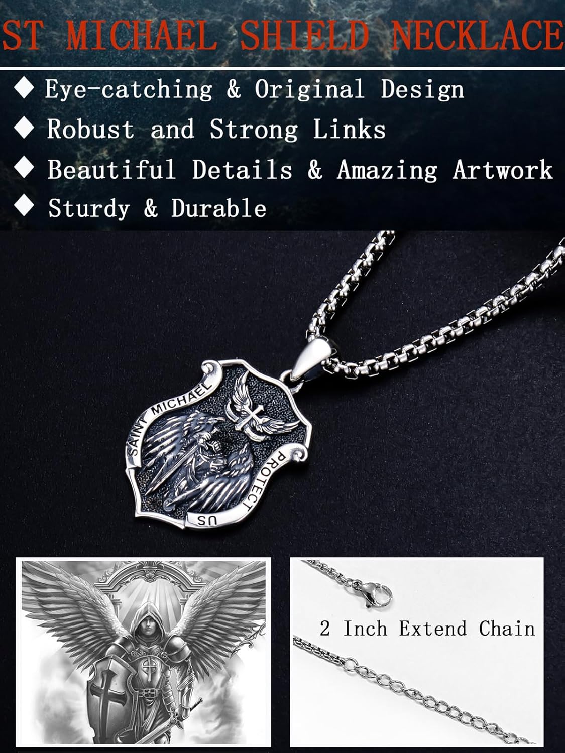 Seiyang Saint Necklace 925 Sterling Silver Patron Amulet Medal Jewelry for Men Women (with Gift Box)