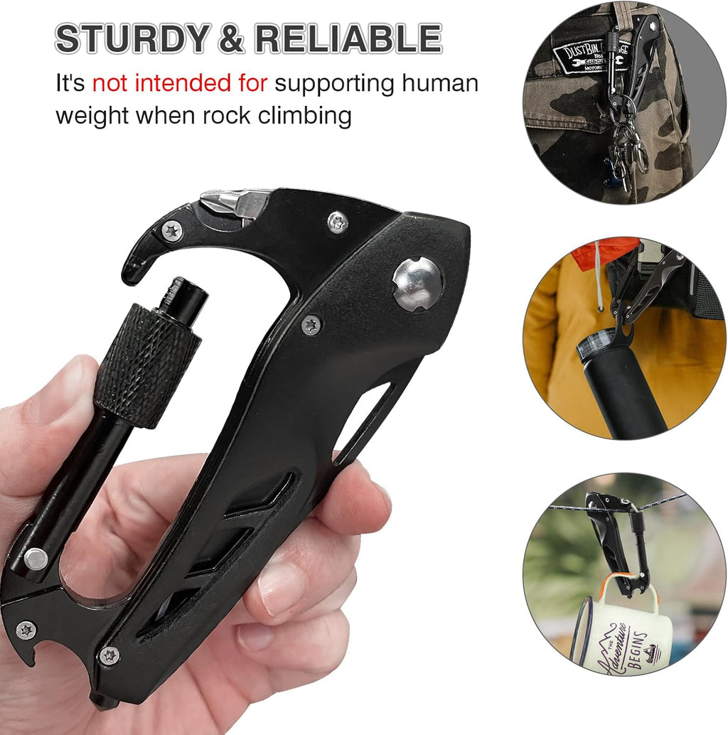 FUNBRO Multitool Carabiner with Pocket Knife, Stocking Stuffers Gifts for Men, EDC Carabiners with Folding Knives, Bottle Opener, Window Breaker and Screwdriver, Survival Gear for Camping Hiking