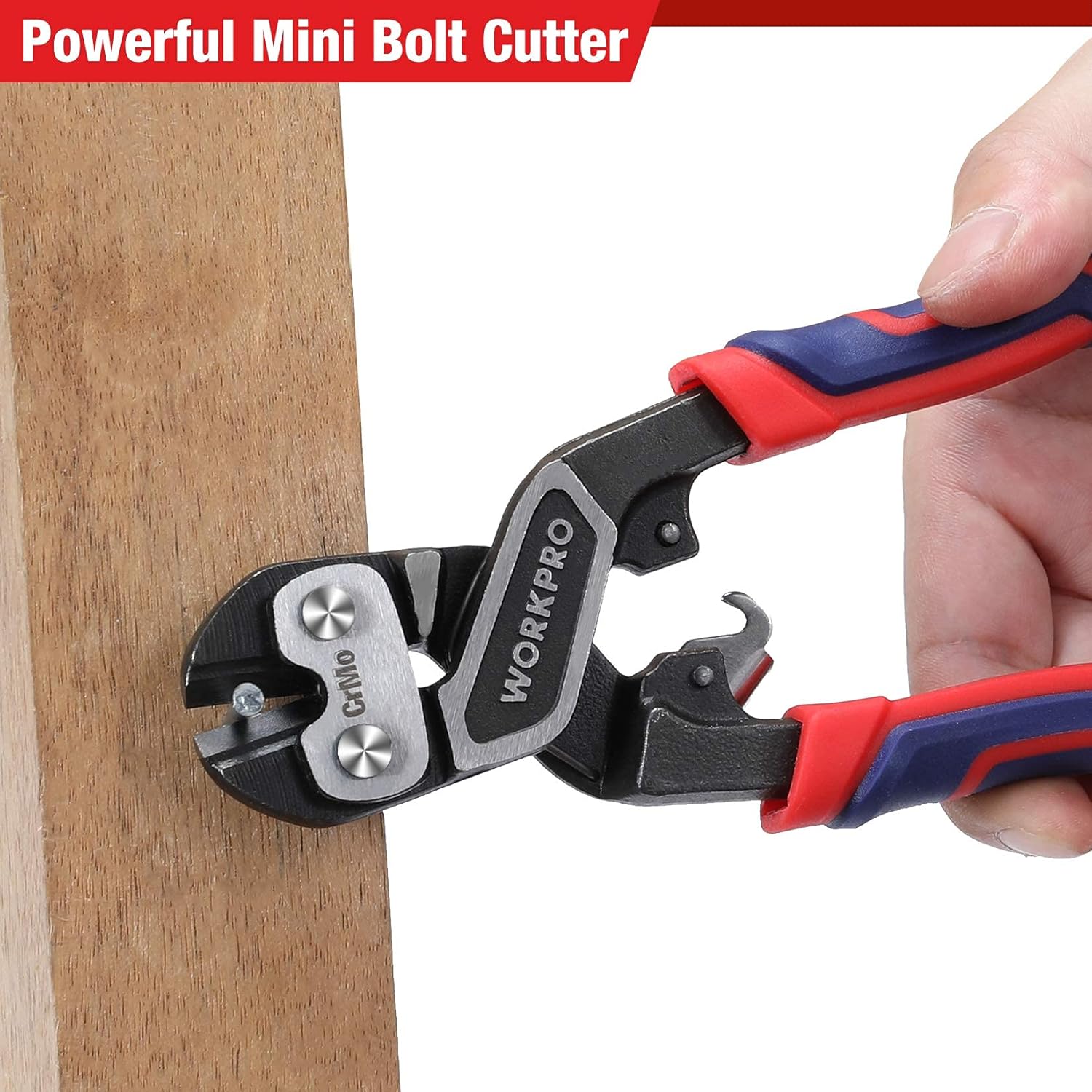 WORKPRO 8" Mini Bolt Cutter, Heavy Duty Wire Cutters with Ergonomic Handle and Security Lock, High Hardness and High Leverage Steel Bolt Cutters, Chrome Molybdenum Steel Blade