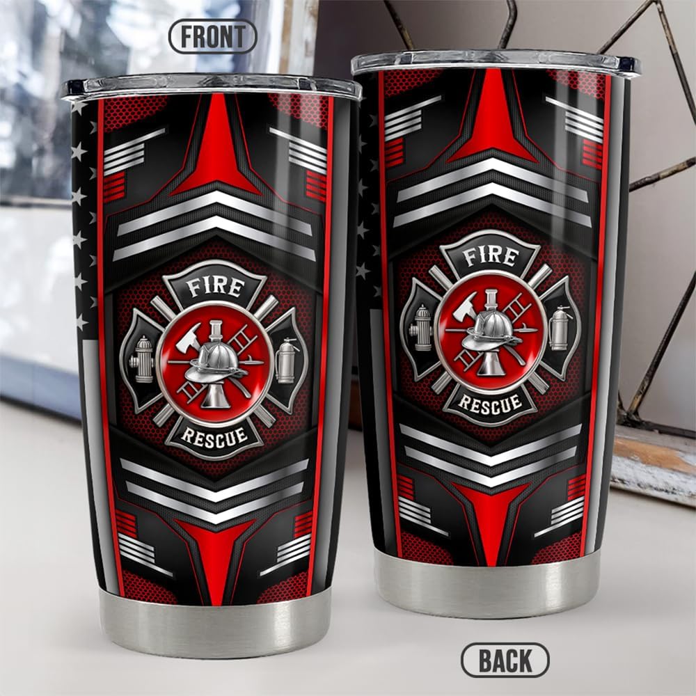 Firefighter Tumbler 20oz Stainless Steel Insulated Travel Mug Cup for Fireman Dad Husband Firefighters Gifts for Birthday Christmas Fathers Day