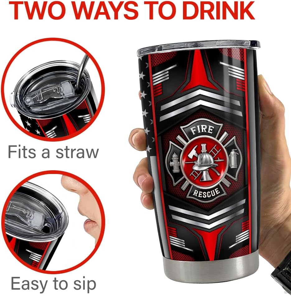 Firefighter Tumbler 20oz Stainless Steel Insulated Travel Mug Cup for Fireman Dad Husband Firefighters Gifts for Birthday Christmas Fathers Day