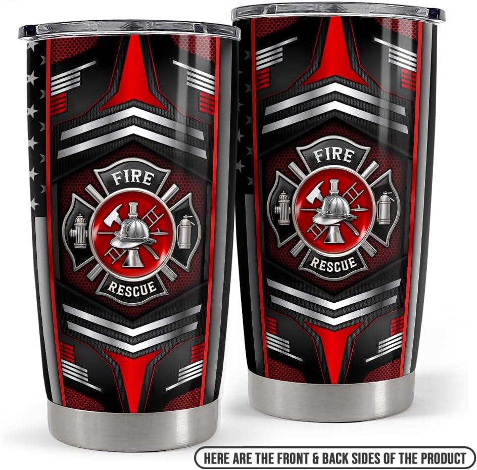 Firefighter Tumbler 20oz Stainless Steel Insulated Travel Mug Cup for Fireman Dad Husband Firefighters Gifts for Birthday Christmas Fathers Day