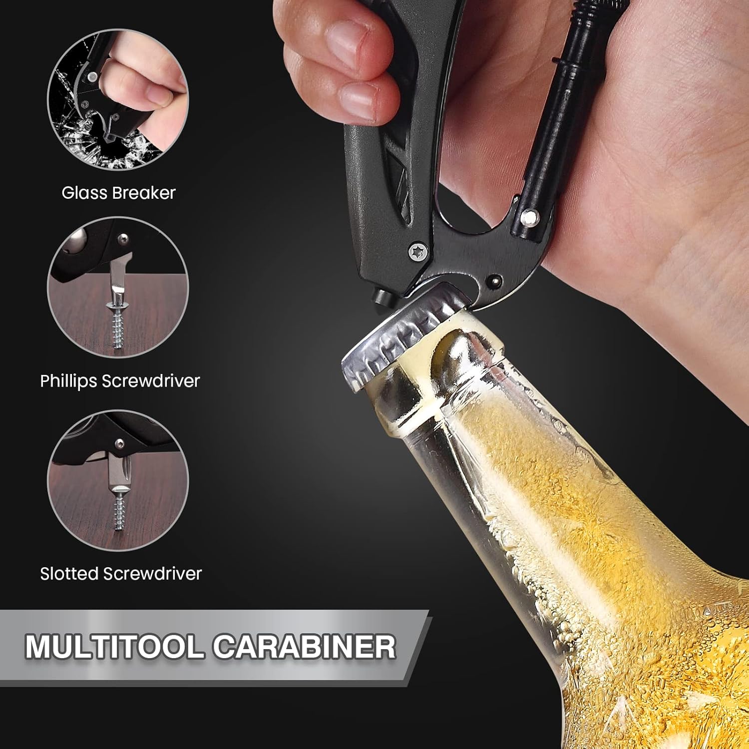 FUNBRO Multitool Carabiner with Pocket Knife, Stocking Stuffers Gifts for Men, EDC Carabiners with Folding Knives, Bottle Opener, Window Breaker and Screwdriver, Survival Gear for Camping Hiking