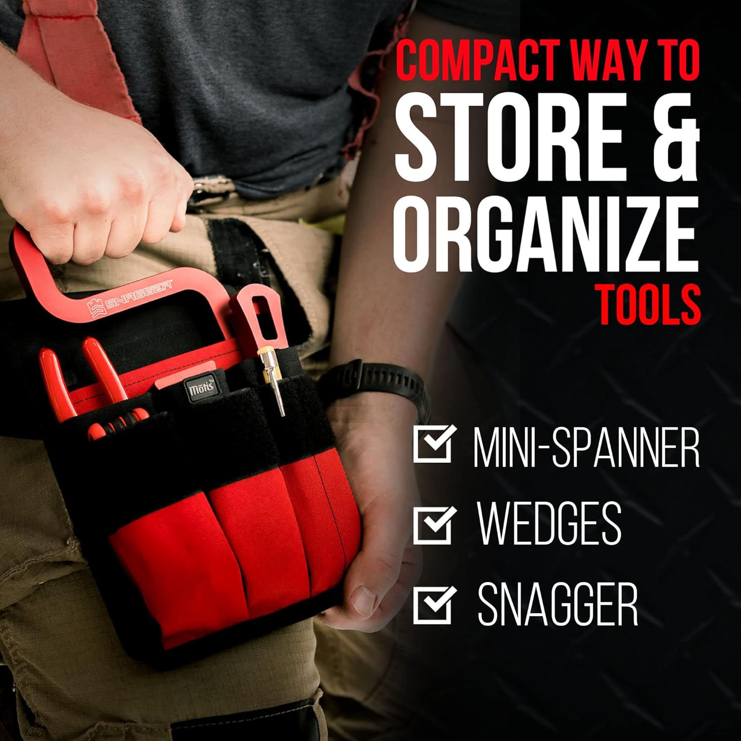 Motis Fire Pocket Organizer Pouch with Webbing Carry Handle, Durable Tool Pouch Organizer for Firefighter Tools, Tool Kit Bag, Equipment not Included