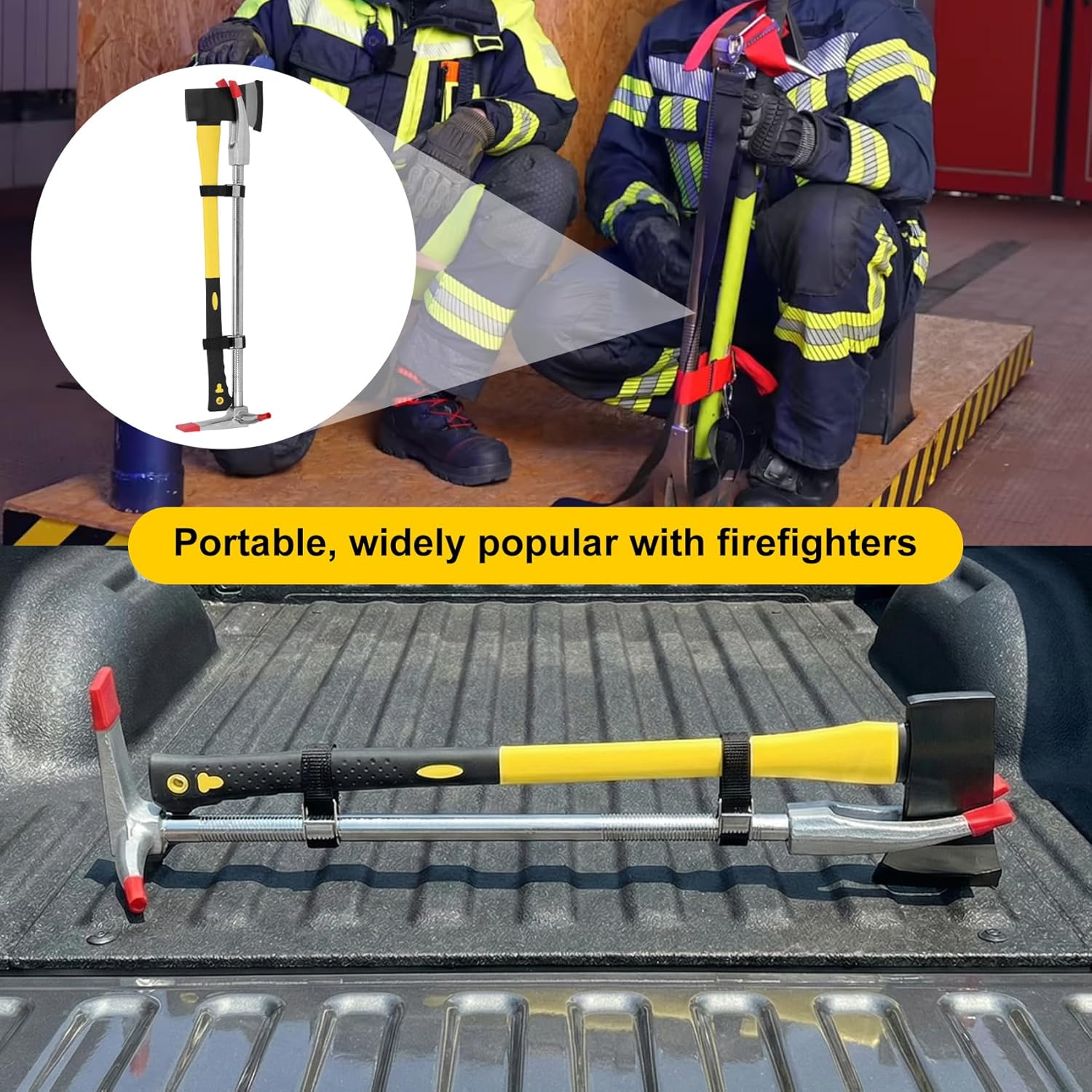 30" Halligan Bar Firefighter Tool & Fire Axe Combination Set, Halligan Tool with Ratchet Strap for Fire Rescue, Tactical Breaching & Emergency Breach