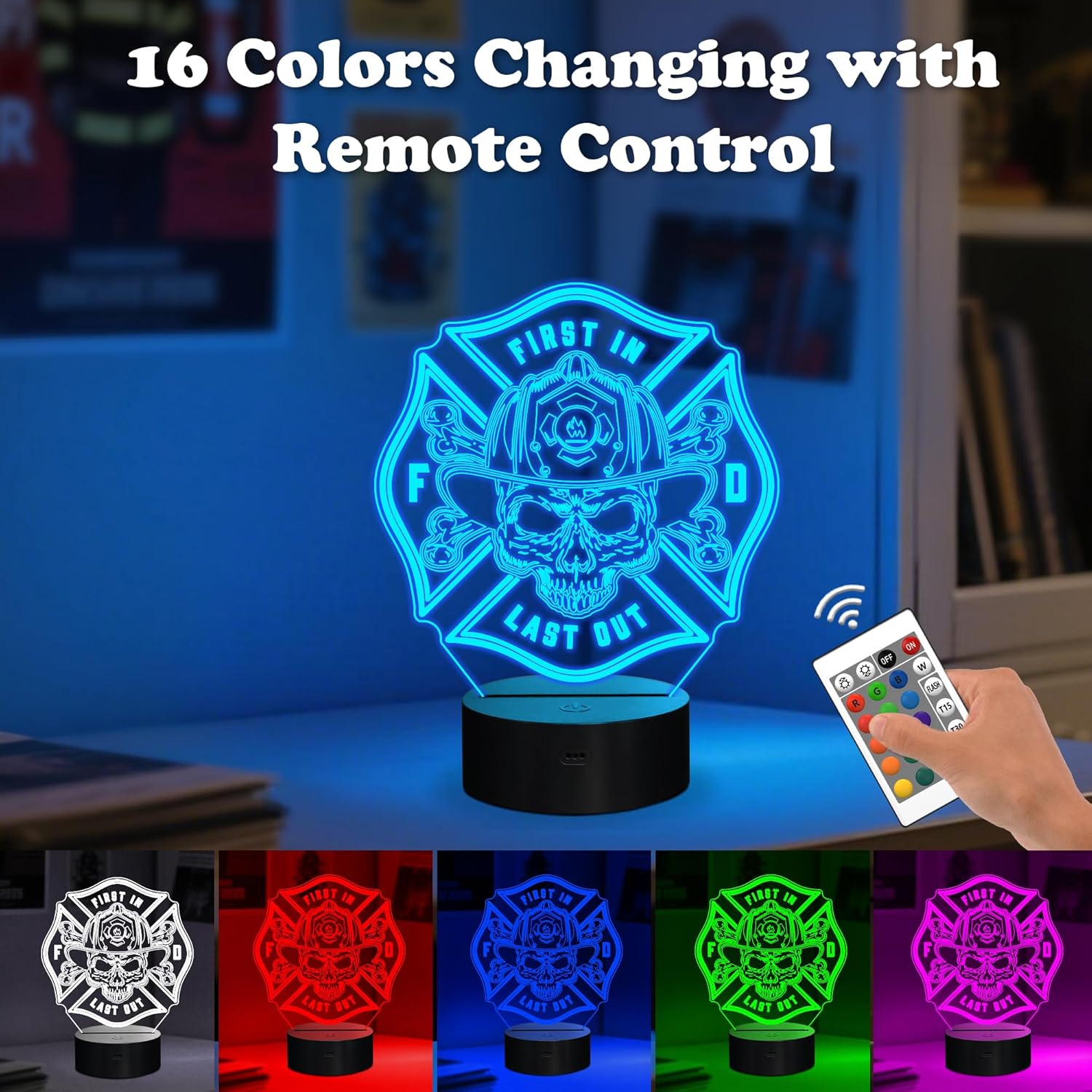 Firefighter Gifts, Fire Fighter Gifts Men, Fireman Night Light with 16 Colors Changing & Timer & Dimmer, Creative Gifts for Easter, Birthday, Father's Day, Graduation, Thank you for Firefighter, Women