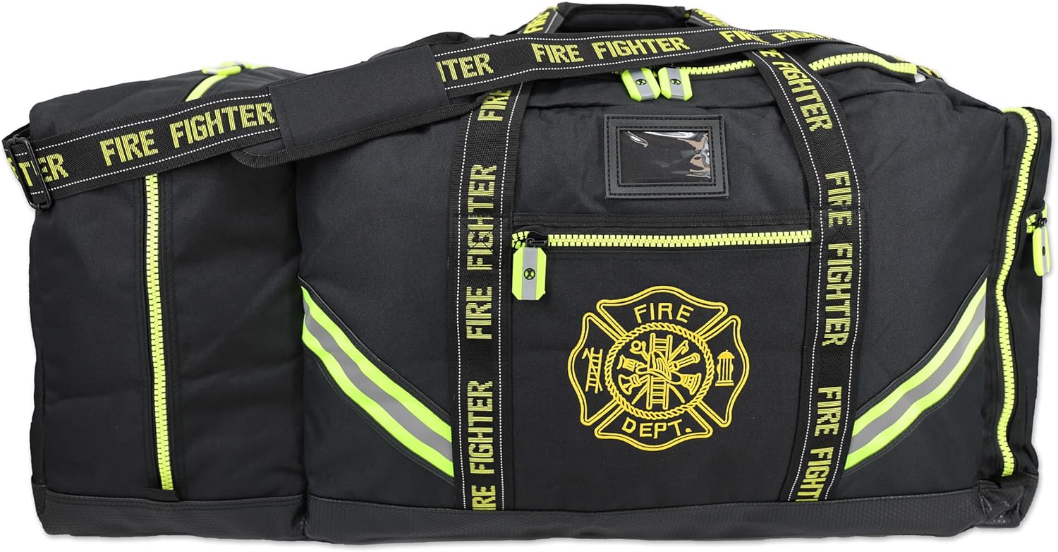 Lightning X Customizable Premium 3XL Firefighter Step-in Turnout Fire Gear Bag w/Embroidered Name - BLACK