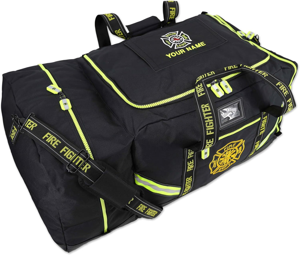 Lightning X Customizable Premium 3XL Firefighter Step-in Turnout Fire Gear Bag w/Embroidered Name - BLACK