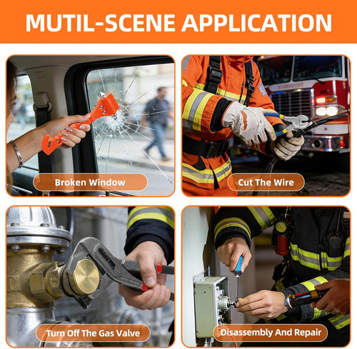 4Pack Firefighter Tools Heavy Duty, Fireman Gear Equipment Accessories for Emergency Responders, Includes Wire Cutters, Pliers Wrench, Screwdrivers, and Window Breaker Seatbelt Cutter
