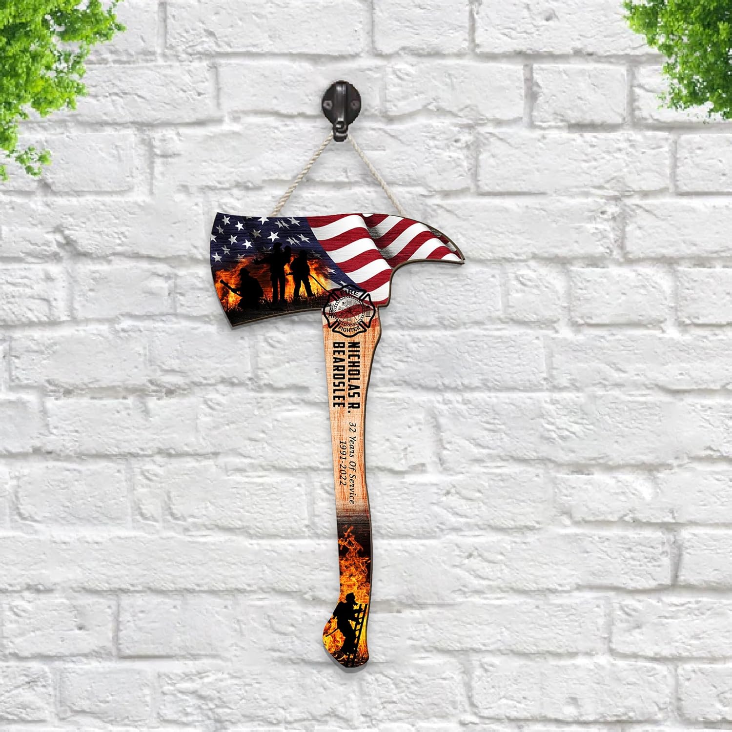 Personalized Firefighter Printed Wooden Sign Wall Plaque, Customized Name & Year, Firefighter Pride, Appreciation Meaningful Gifts for Firemen Firefighter Hero Husband Dad, Retirement Gifts (00)