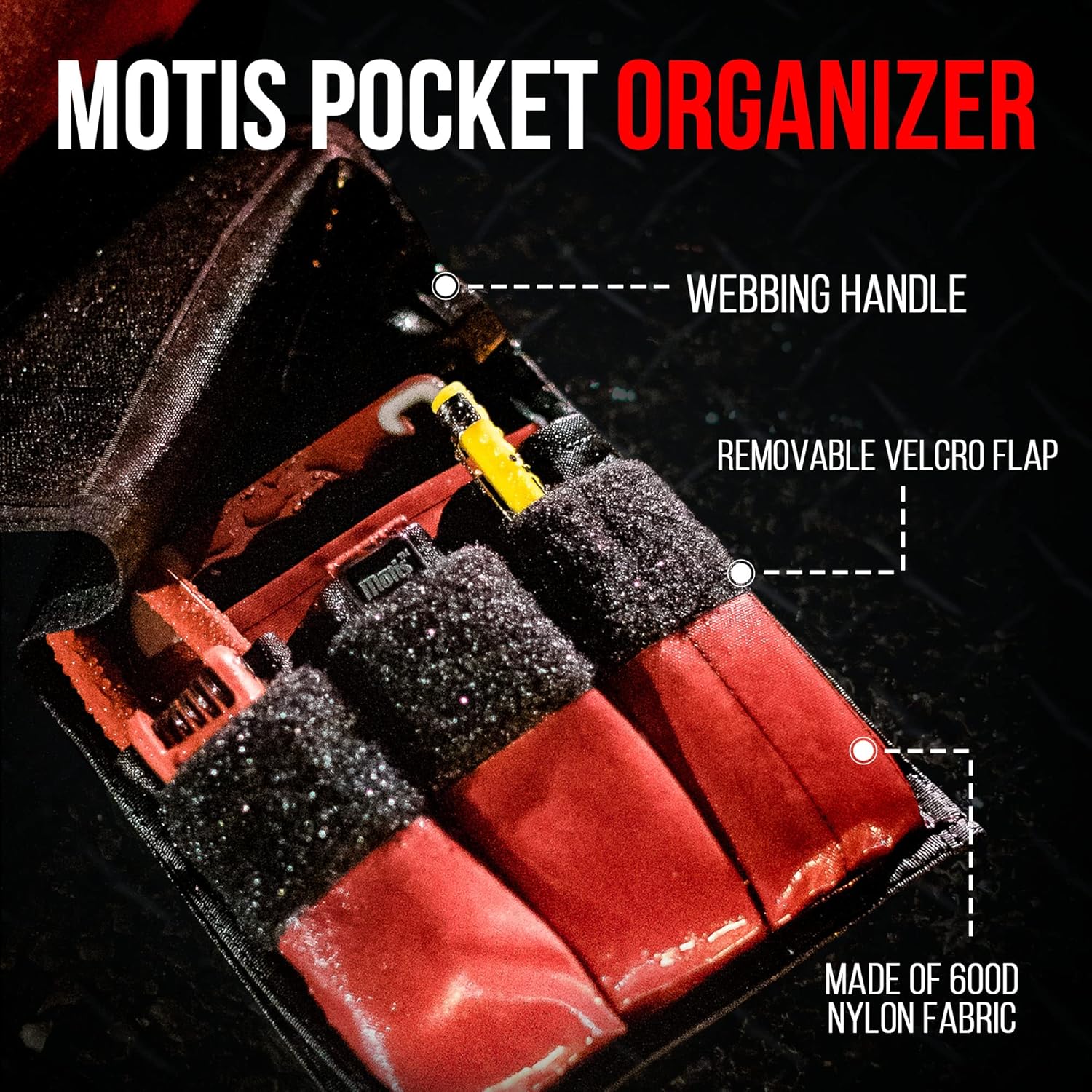 Motis Fire Pocket Organizer Pouch with Webbing Carry Handle, Durable Tool Pouch Organizer for Firefighter Tools, Tool Kit Bag, Equipment not Included