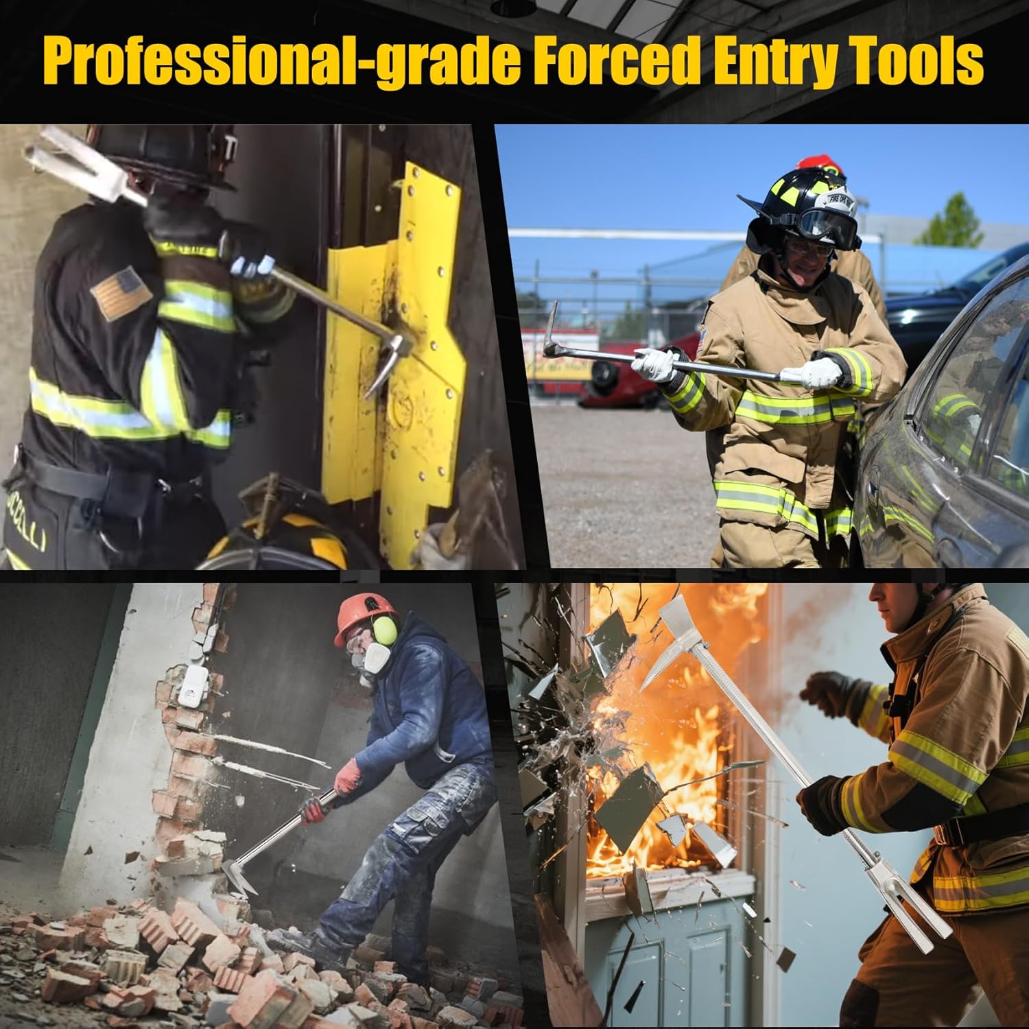 30" Halligan Bar Firefighter Tool & Fire Axe Combination Set, Halligan Tool with Ratchet Strap for Fire Rescue, Tactical Breaching & Emergency Breach