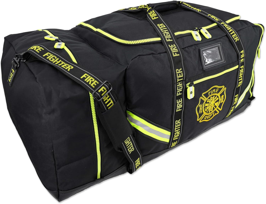 Lightning X Customizable Premium 3XL Firefighter Step-in Turnout Fire Gear Bag w/Embroidered Name - BLACK