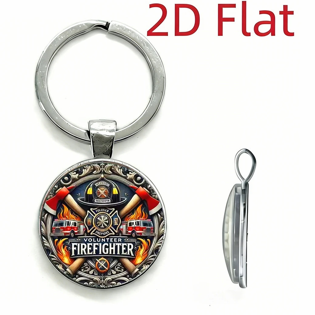 Volunteer Firefighter Keychain Vintage Fire Axe Truck Flame hatchet design Gift for Firefighter Fireman Family Friend Souvenir