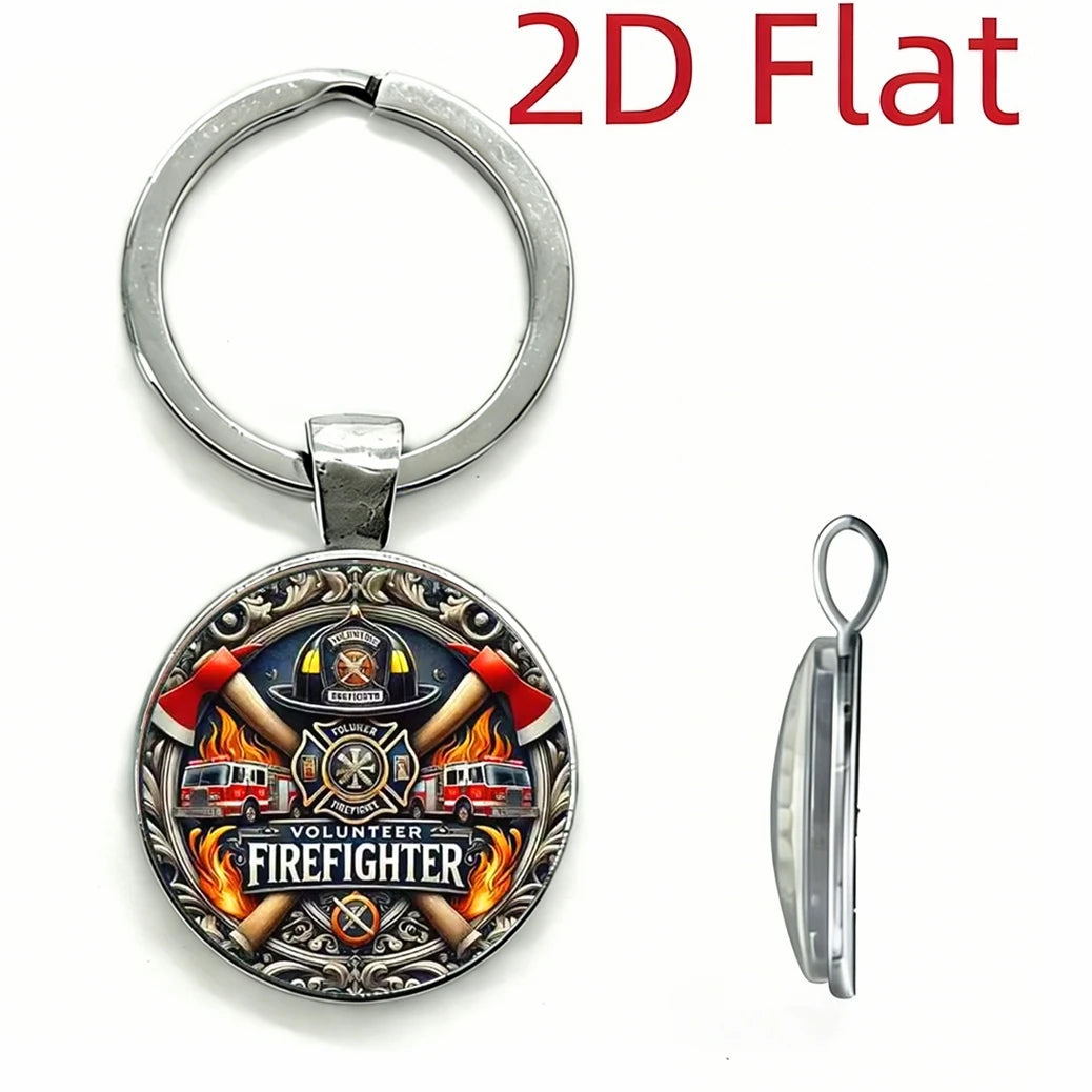 Volunteer Firefighter Keychain Vintage Fire Axe Truck Flame hatchet design Gift for Firefighter Fireman Family Friend Souvenir