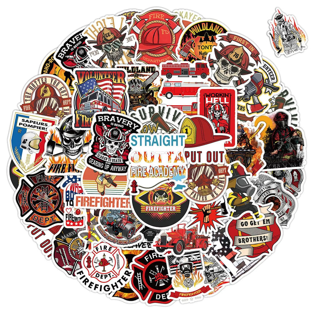 10/50Pcs Cool Fireman Hero Fire Fighter Cartoon DIY Stickers For Skateboard Stationery Notebook Car Decal Children's Toy Laptop