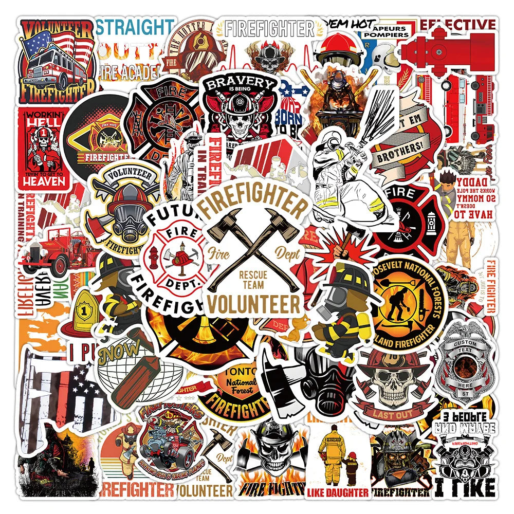 10/50Pcs Cool Fireman Hero Fire Fighter Cartoon DIY Stickers For Skateboard Stationery Notebook Car Decal Children's Toy Laptop