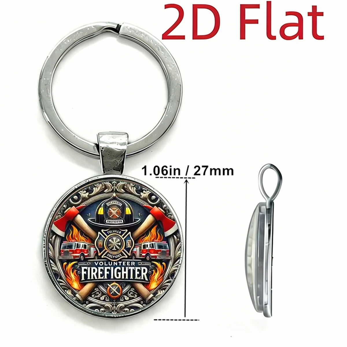 Volunteer Firefighter Keychain Vintage Fire Axe Truck Flame hatchet design Gift for Firefighter Fireman Family Friend Souvenir