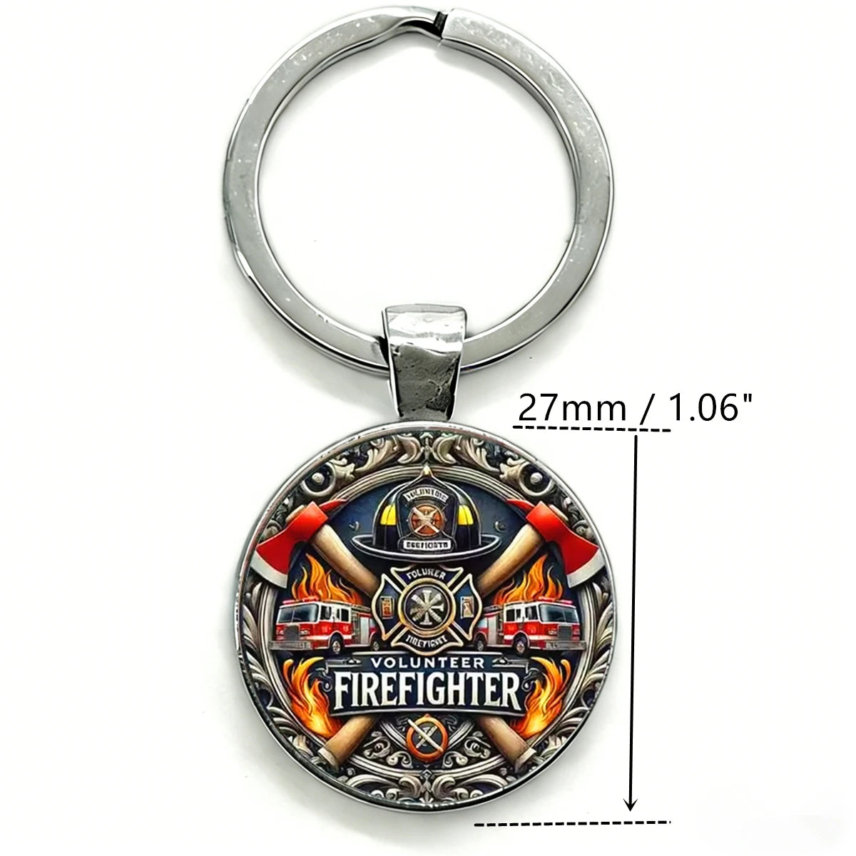 Volunteer Firefighter Keychain Vintage Fire Axe Truck Flame hatchet design Gift for Firefighter Fireman Family Friend Souvenir
