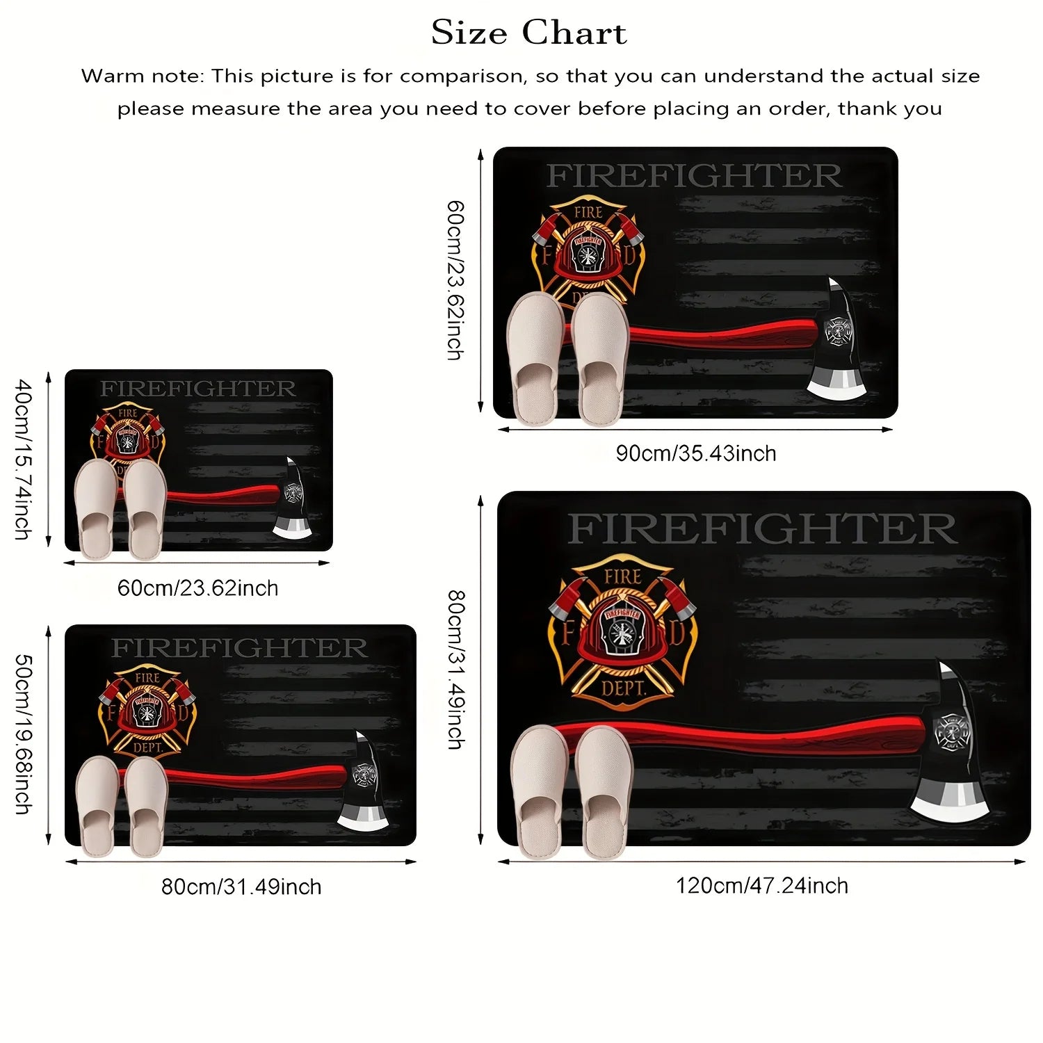 Firefighter Doormat Black Wood Grain Flannel Rug, Fire Department Emblem Non-Slip Machine Washable Door Carpet for Decor