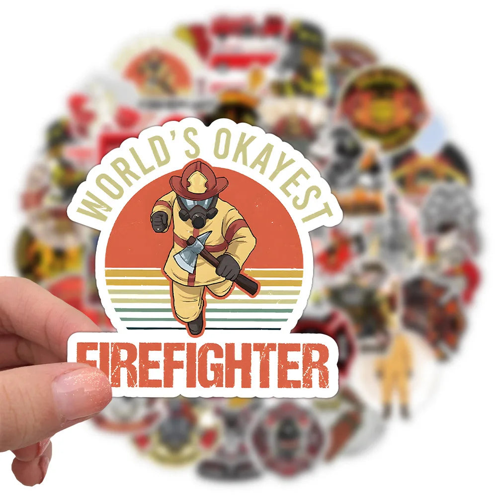 10/50Pcs Cool Fireman Hero Fire Fighter Cartoon DIY Stickers For Skateboard Stationery Notebook Car Decal Children's Toy Laptop