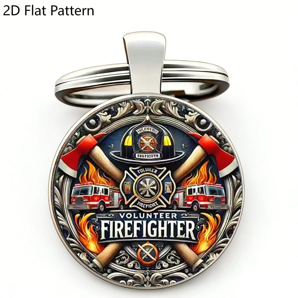 Volunteer Firefighter Keychain Vintage Fire Axe Truck Flame hatchet design Gift for Firefighter Fireman Family Friend Souvenir