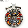 Volunteer Firefighter Keychain Vintage Fire Axe Truck Flame hatchet design Gift for Firefighter Fireman Family Friend Souvenir