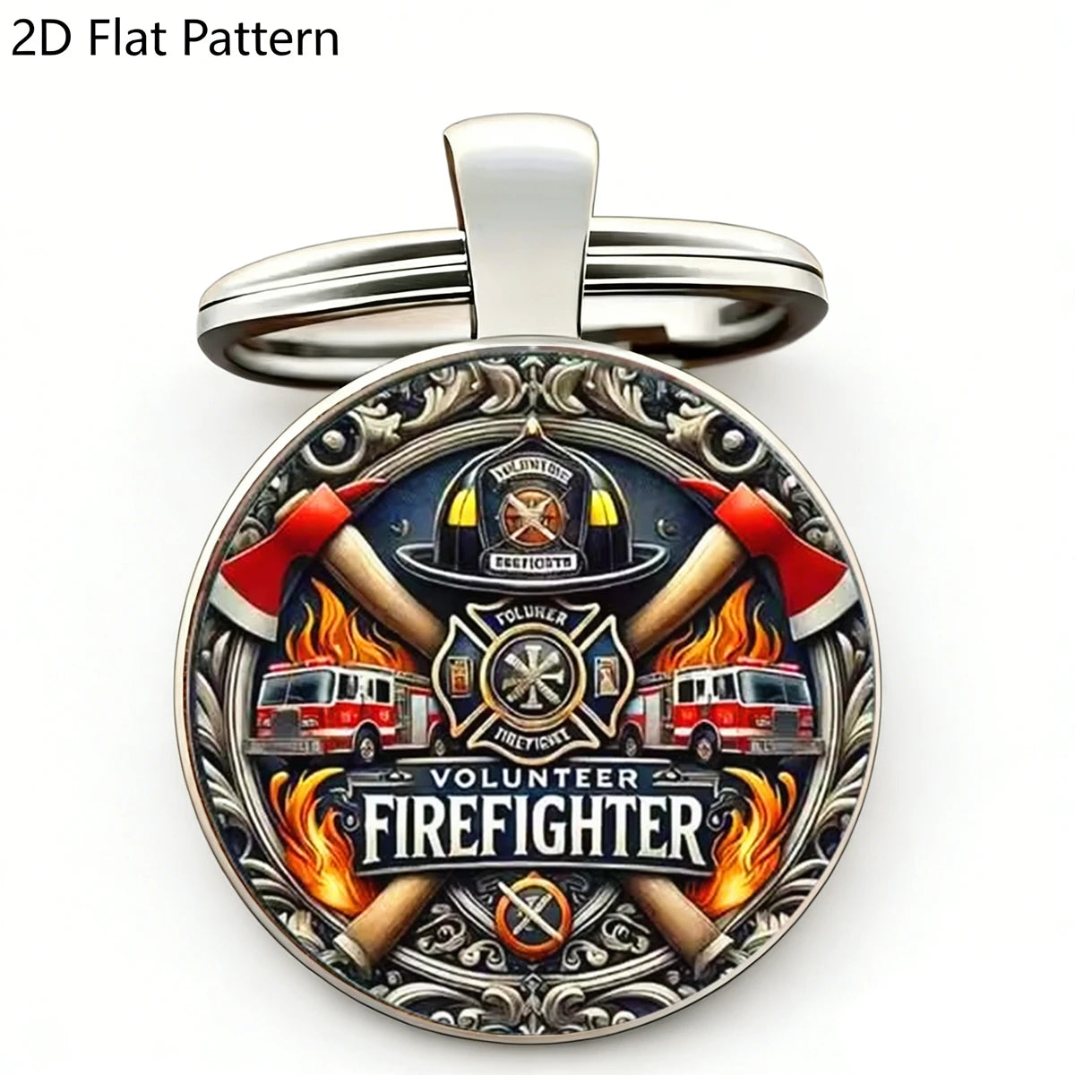 Volunteer Firefighter Keychain Vintage Fire Axe Truck Flame hatchet design Gift for Firefighter Fireman Family Friend Souvenir