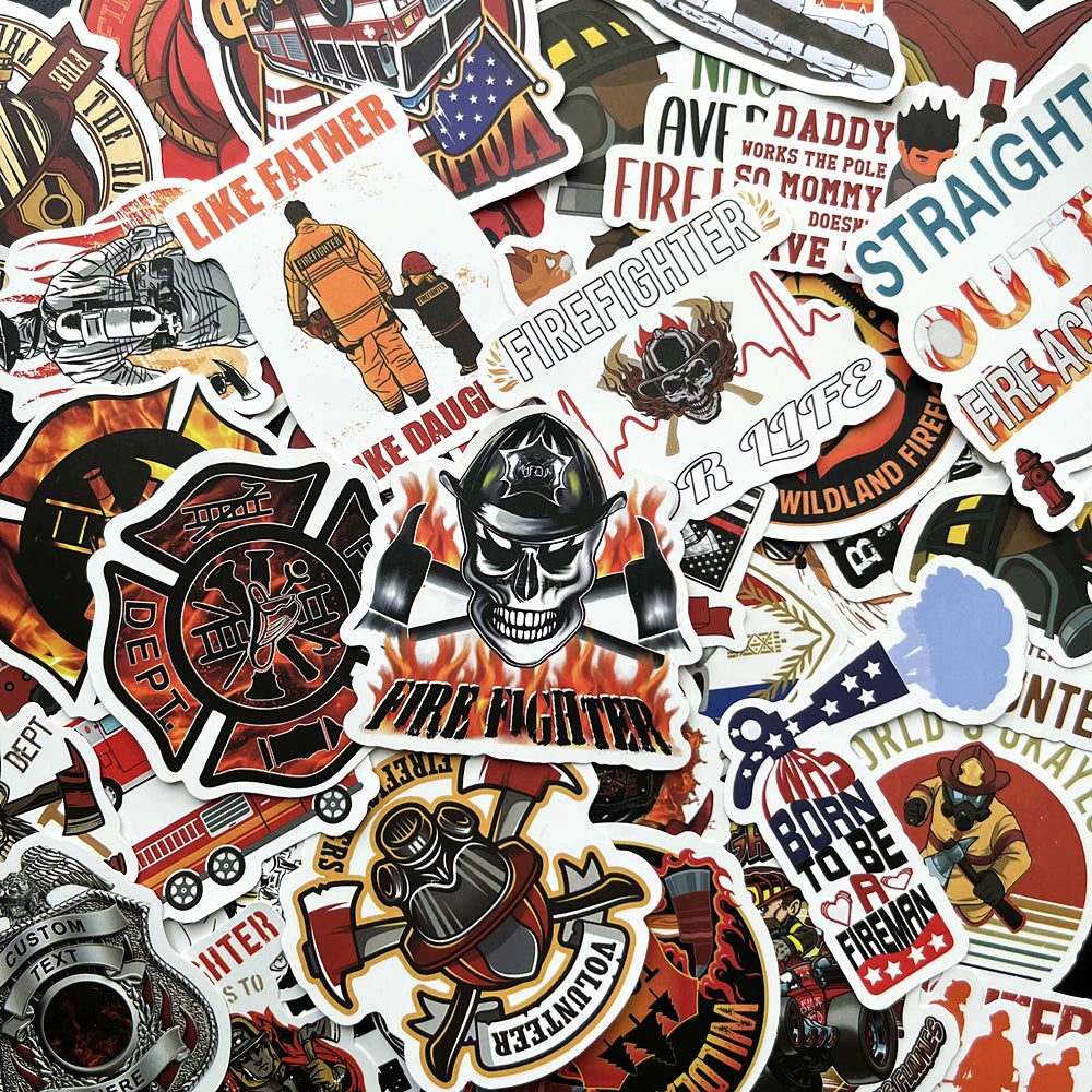 10/50Pcs Cool Fireman Hero Fire Fighter Cartoon DIY Stickers For Skateboard Stationery Notebook Car Decal Children's Toy Laptop