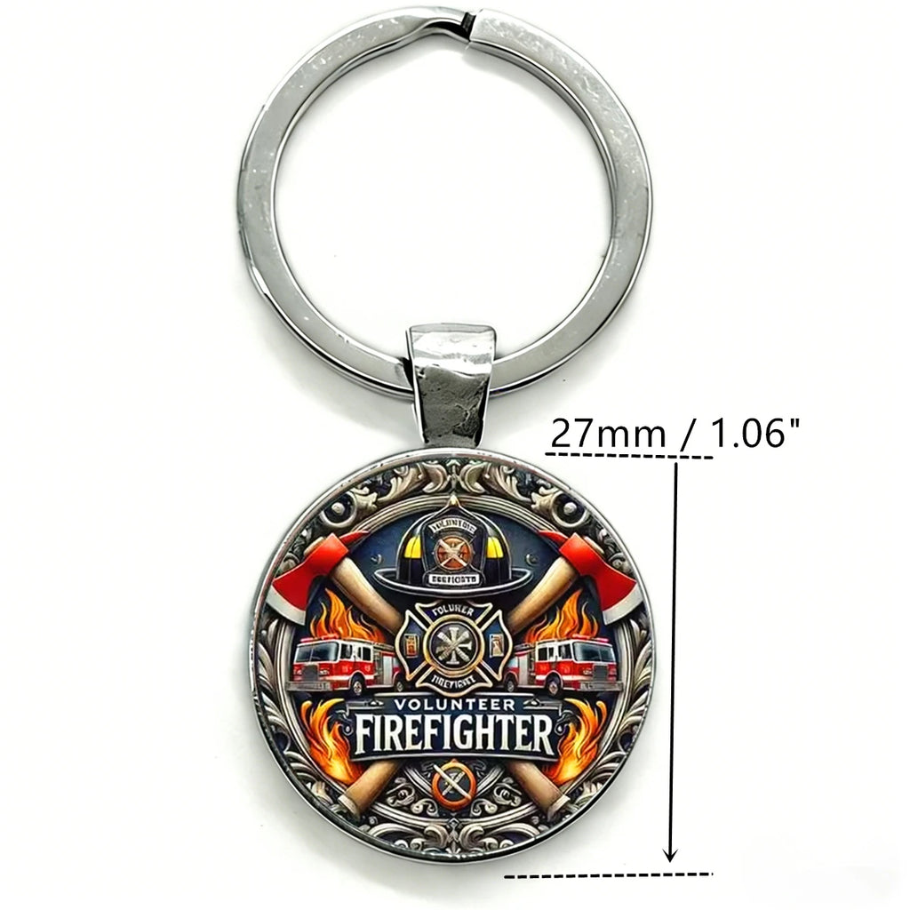 Volunteer Firefighter Keychain Vintage Fire Axe Truck Flame hatchet design Gift for Firefighter Fireman Family Friend Souvenir